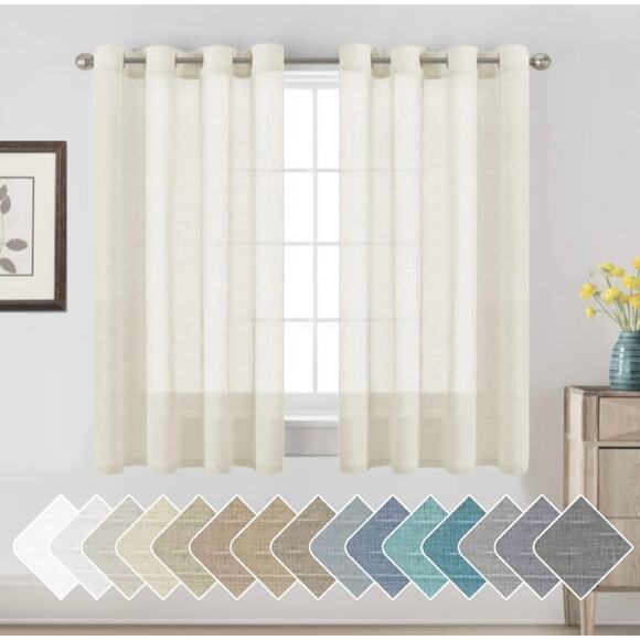 New Set of 2 H.VERSAILTEX Ivory Linen Nickel Grommet Curtain Panels - 52x54 - Picture 1 of 8